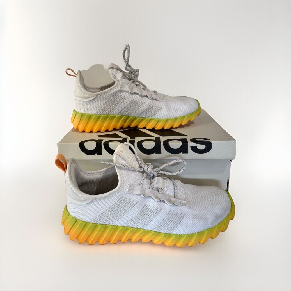 Adidas Kaptir Kids Size 5 Youth Girls Sneakers Running Shoes White Yellow